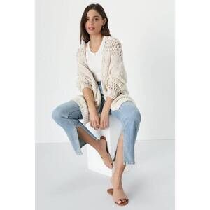 Lulus Crochet It Ain't So Ivory Oversized Cardigan Sweater - Size XS